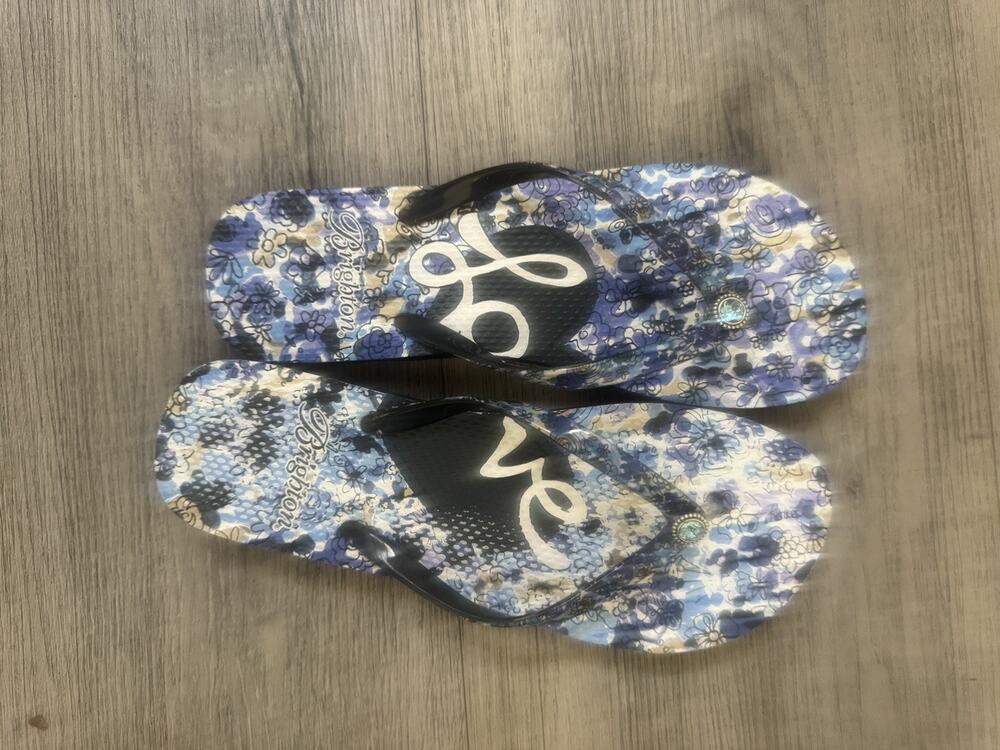 Brighton - Dahlia Flip Flops Size 8 Blue/white Love On Sole